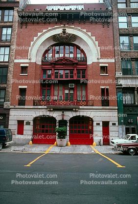 Fire House, building, firehouse, garage doors, arch, Manhattan