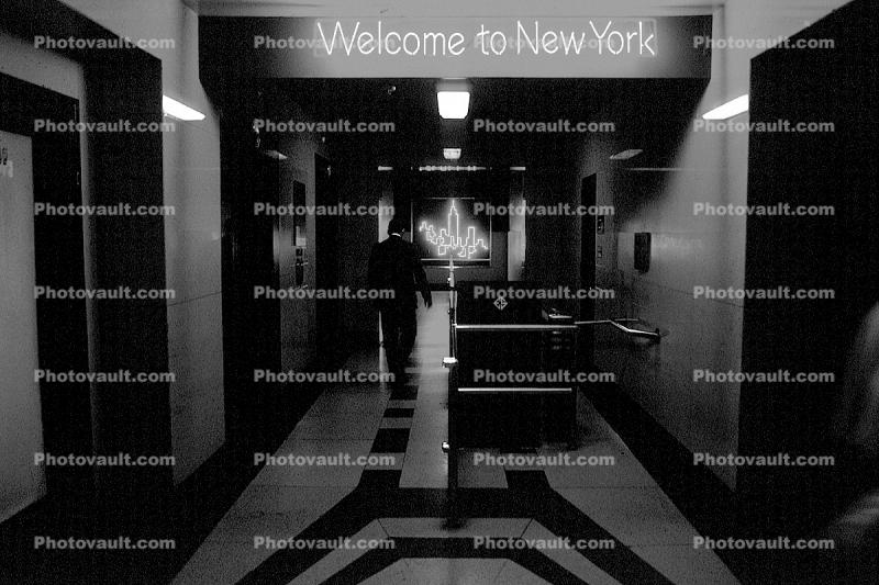 Empire State Building, New York City, welcome neon sign