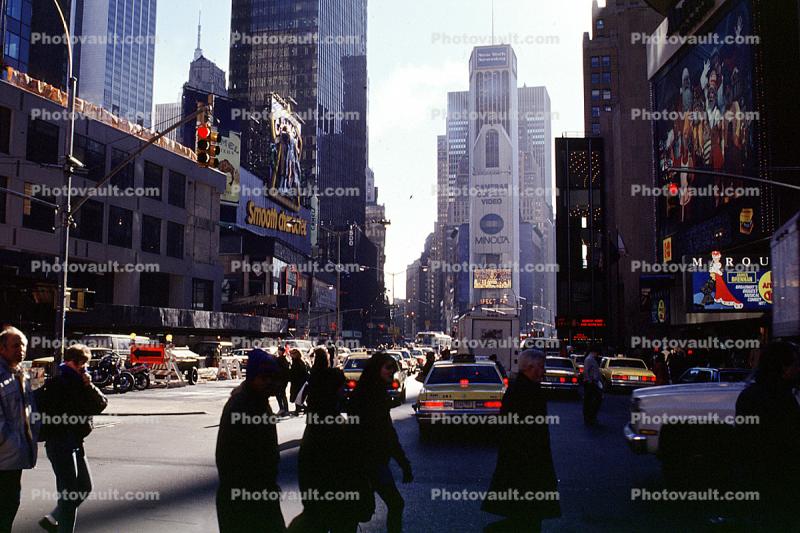 cars, taxi cab, buildings, Crosswalk, 27 November 1989