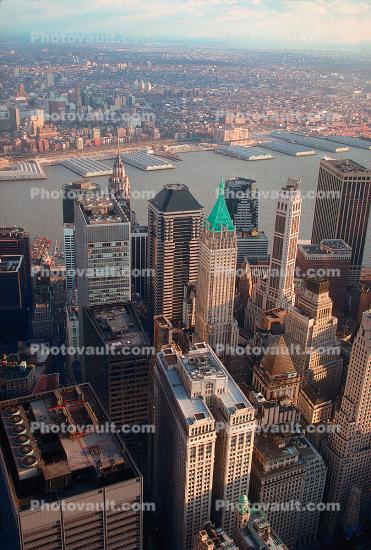 Woolworth Building, cityscape, skyline, East River, Brooklyn, East-River, 3 December 1989