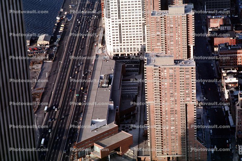 Looking-Down from the World Trade Center, Highrise Buildings in Manhattan, 3 December 1989