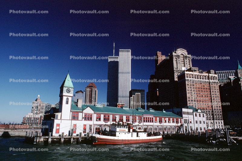 Pier-A, Clock tower, Fireboat, Clocktower, redhull, redboat, WWI Memorial, Manhattan