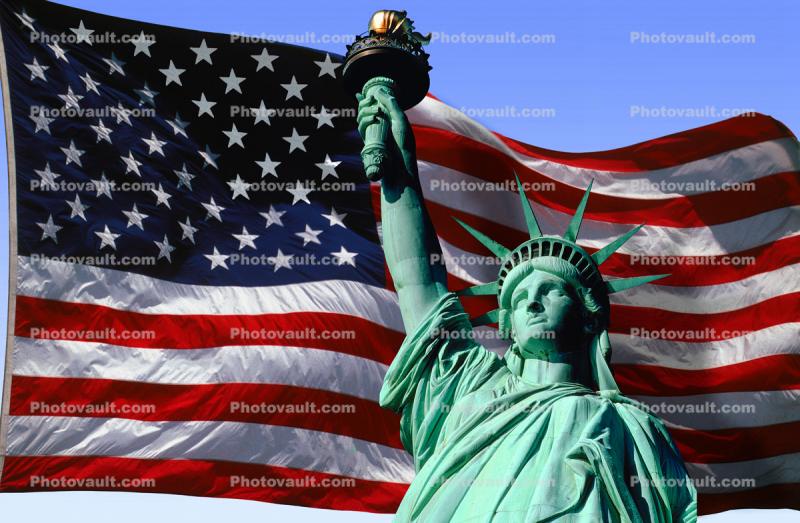 Statue Of Liberty with the USA Flag