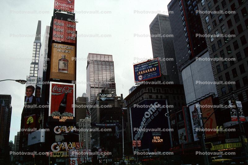 Coca Cola, Panasonic, Times Square, Buildings, cityscape, cars, winter, wintertime