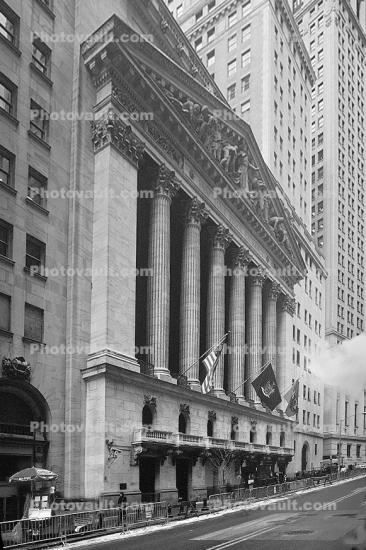 NYSE, New York Stock Exchange, snow, winter, building, landmark, downtown Manhattan