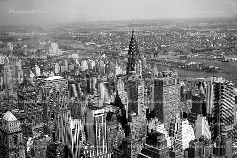 Cityscape, buildings, skyline, Roosevelt Island, East River, 1960, 1960s, East-River
