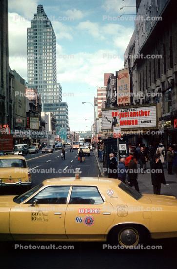 Taxi Cab, 42nd Street, Theatres, Midtown Manhattan, October 1974, 1970s
