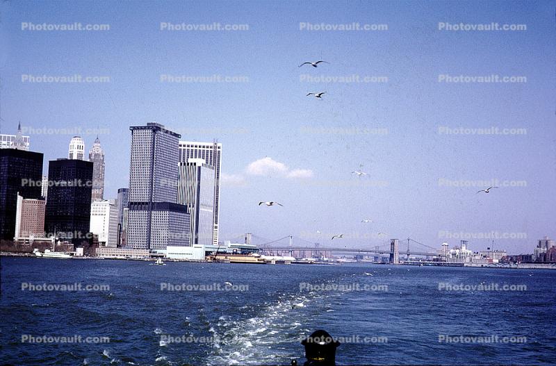 Bridges, East River, Cityscape, Skyline, Buildings, Skyscraper, Downtown Manhattan, 1972, 1970s, East-River