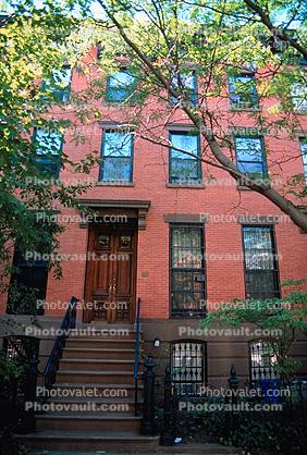 summer, summertime, steps, door, windows, entrance, Brownstone, homes, houses, residential buildings, Manhattan