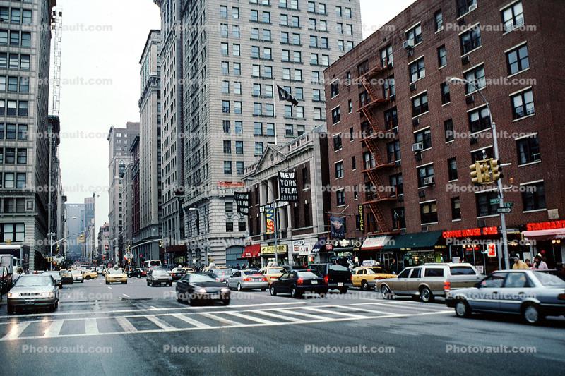 Crosswalk, street, cars, buildings, Manhattan