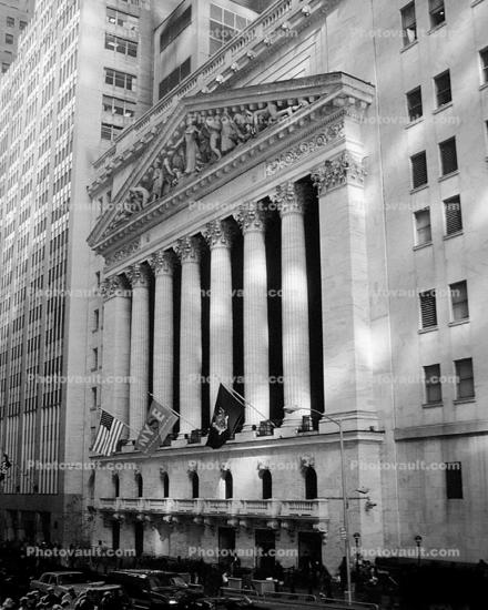 NYSE, New York Stock Exchange, Wall Street sign, cars, 28 October 1997