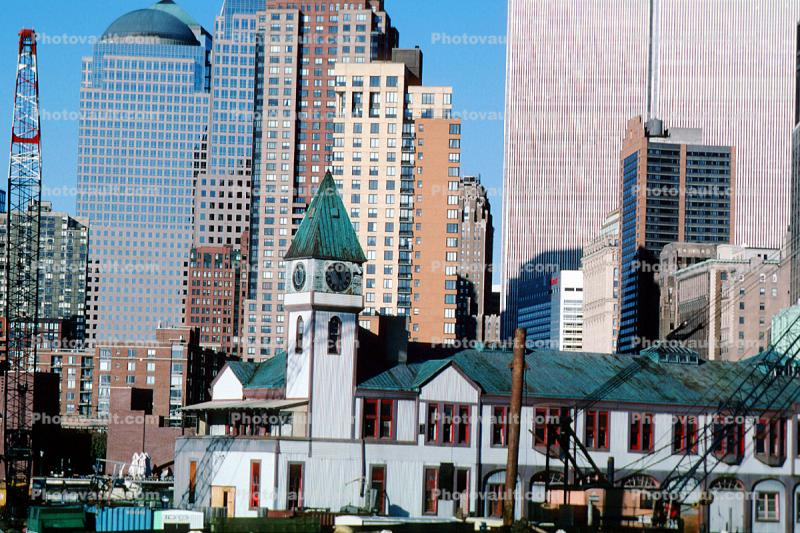 skyscraper, buildings, clock tower, cityscape, downtown Manhattan, 28 October 1997