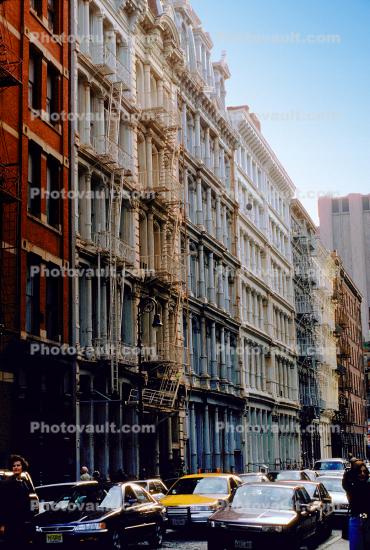 Wonderful Row Of Loft Apartments, Taxi Cabs, cars, buildings