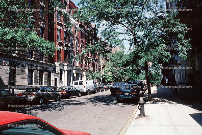 Buildings, cars, trees, summer, Cityscape, Manhattan, 28 October 1997