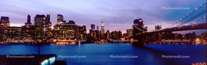 Brooklyn Bridge, Manhattan Skyline, Panorama, Twilight, Dusk, Dawn