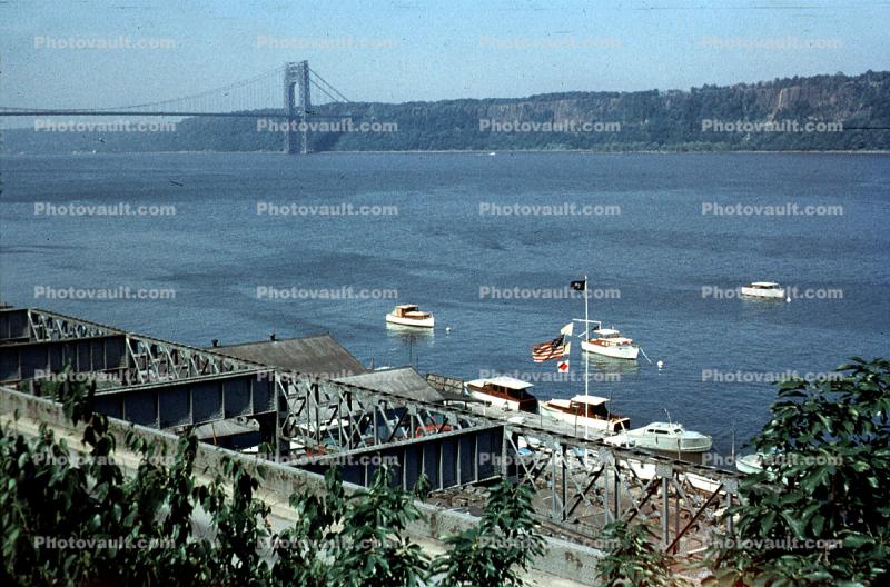 George Washington Bridge, Marina, Hudson River, 1950s