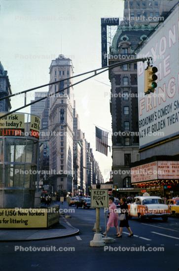 Beyond The Fringe, taxi cab, marquee, crosswalk, September 1963, 1960s