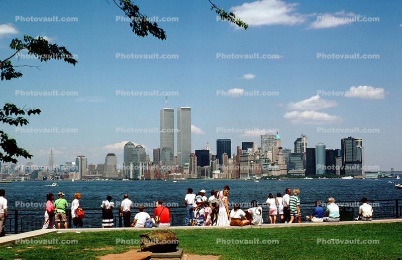 World Trade Center, New York City skyline, summer, summertime, Cityscape, Buildings, Skyscrapers, July 1989, 1980s