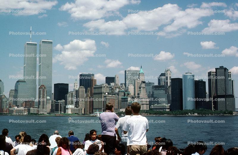 tourists sightseeing, Cityscape, summer, Skyline, Buildings, Skyscrapers, July 1989, 1980s
