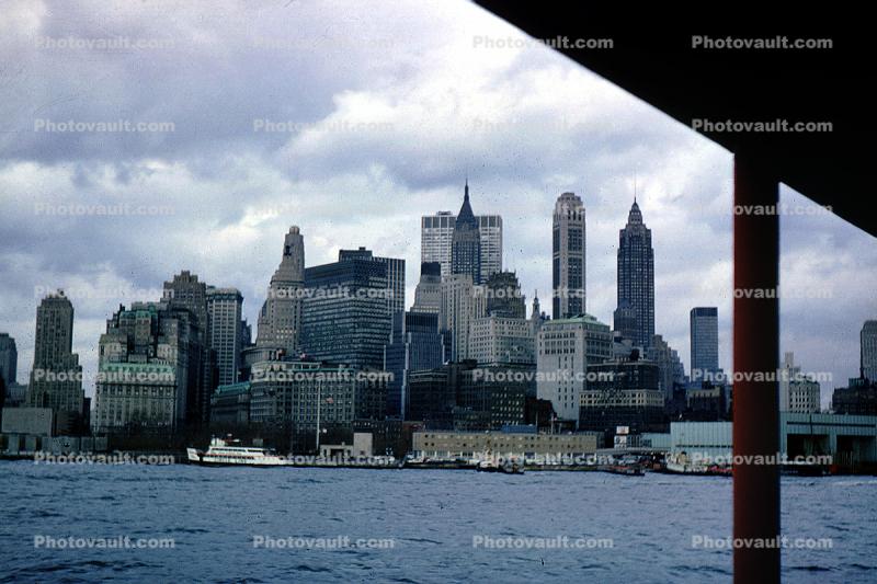 Boat, retro, Cityscape, skyline, buildings, skyscrapers, Manhattan, December 1963, 1960s