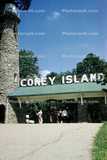 Coney Island, Tower, Entrance, signage, Brooklyn, September 1958, 1950s