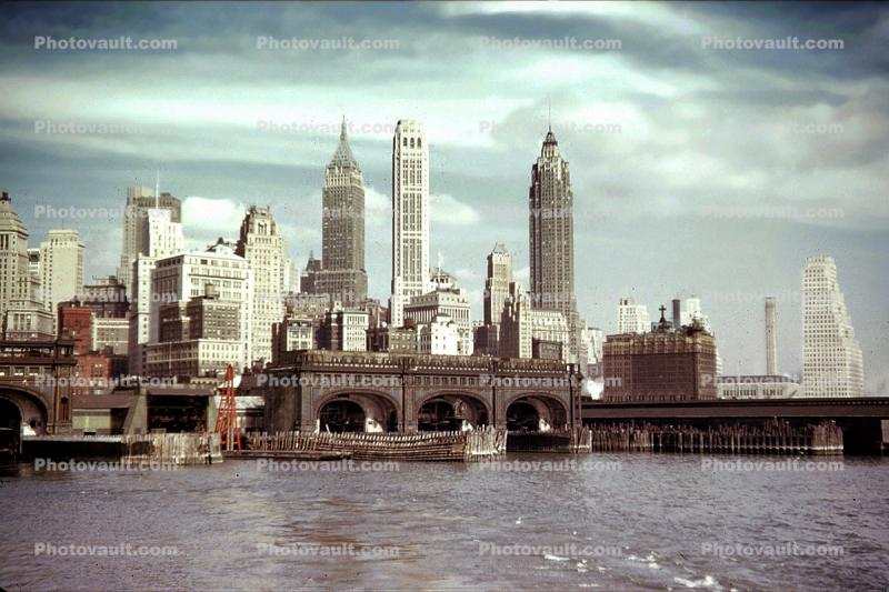 Docks, Piers, Ferry landing, Downtown Manhattan, March 1953, 1950s