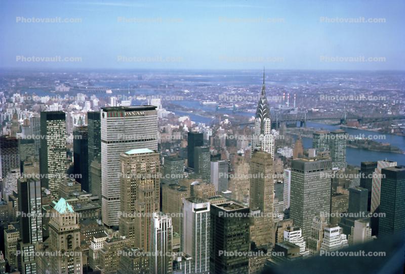 PanAm Building, East River, Roosevelt Island, skyline, skyscrapers, 1960s