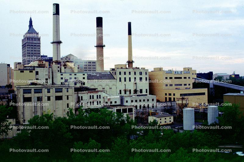 Factory, Smokestacks, skyline, Rochester