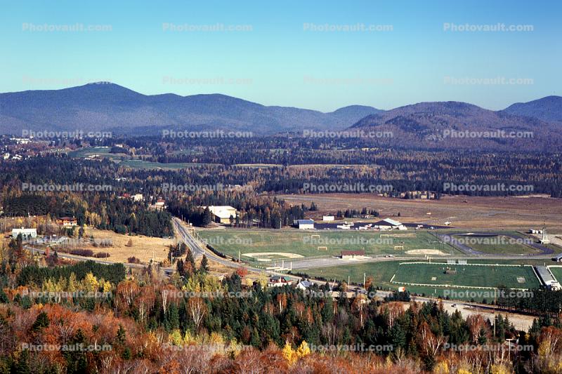 Baseball Field, Mountains, Forest, woodlands, river, Lake Placid