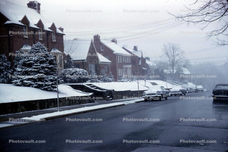 Cars, Street, Snow, Cold, Ice, Chill, Chilly, Chilled, automobiles, vehicles, 1950s