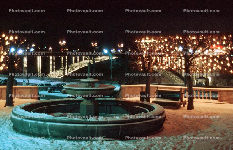 Water Fountain, aquatics, Snow, Ice, Cold, Night, Nighttime, Winter, City of Niagara Falls