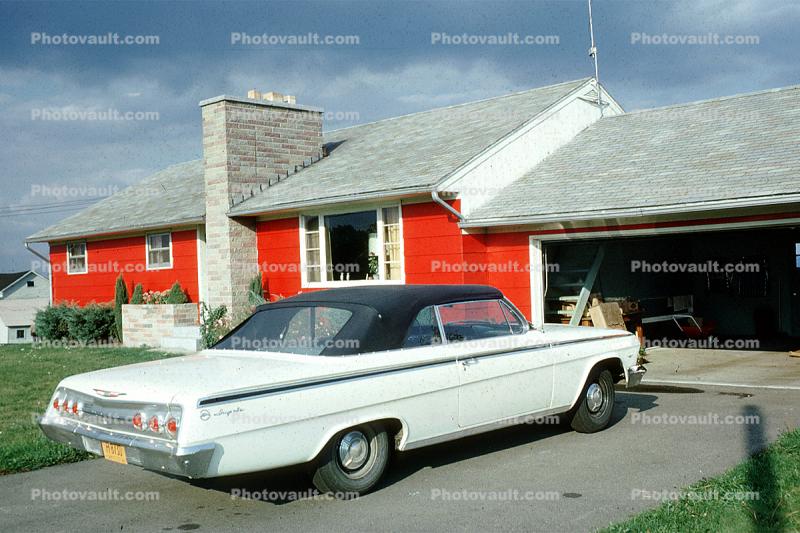 1962 Chevy Impala, Chevrolet, Car, Driveway, Garage, Chimney, 1960s