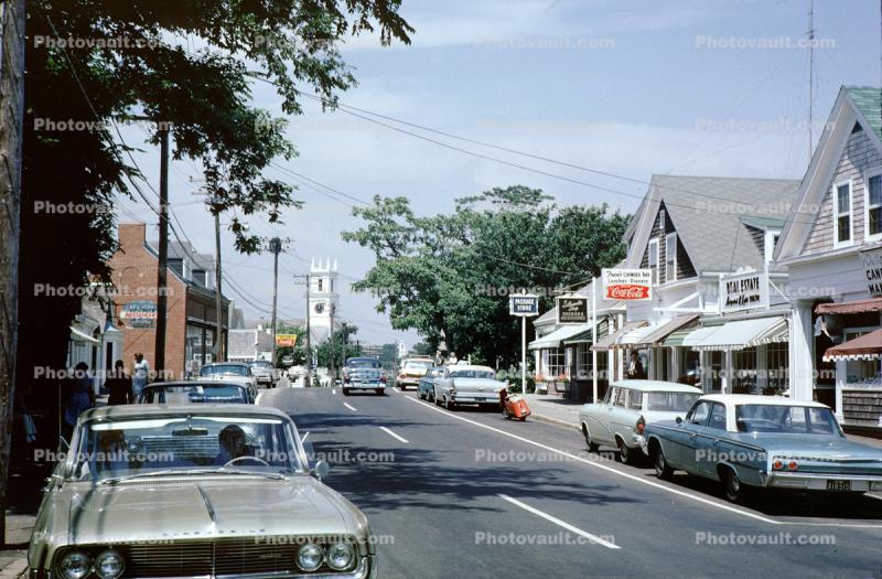 Main Street, South Chantham, car, automobiles, vehicles, Massachusetts, August 1962, 1960s