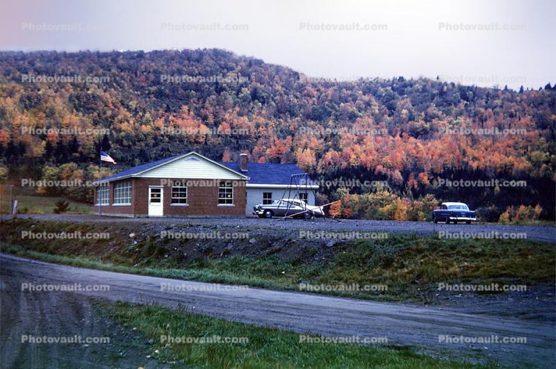 Car, Chevy Bel Air, New Hampshire, woodlands, autumn, 1950s
