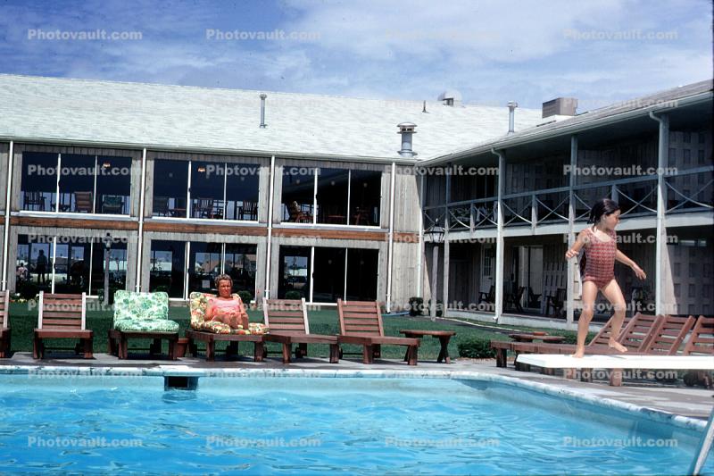 Swimming Pool, Poolside, Lounge Chairs, Summer, Motel, Massachusetts, 1960s
