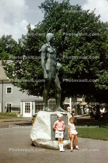 Indian Statue, Day of Mourning Plaque & Massasoit Statue, Cole's Hill, Plymouth, Massachusetts, American Indian, 1950s
