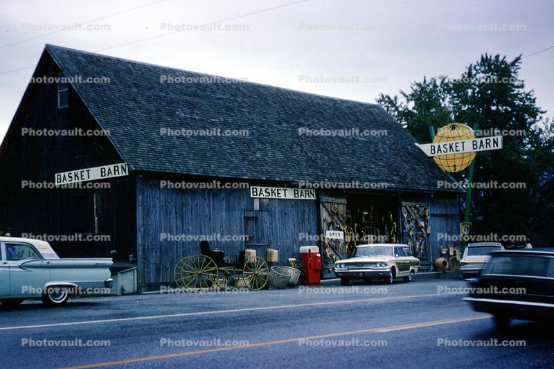 Basket Barn, Cars, automobile, vehicles, New Hampshire, September 1965, 1960s