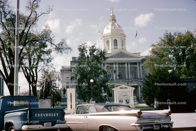 State house, Capitol building, car, automobile, vehicle, Concord, New Hampshire, September 1965, 1950s