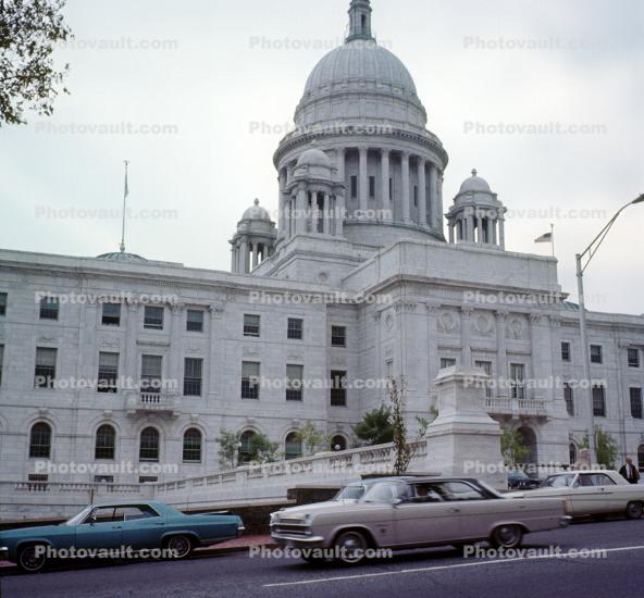 Rhode Island State Capitol, Cars, automobile, Government Building, dome, September 1967, 1960s