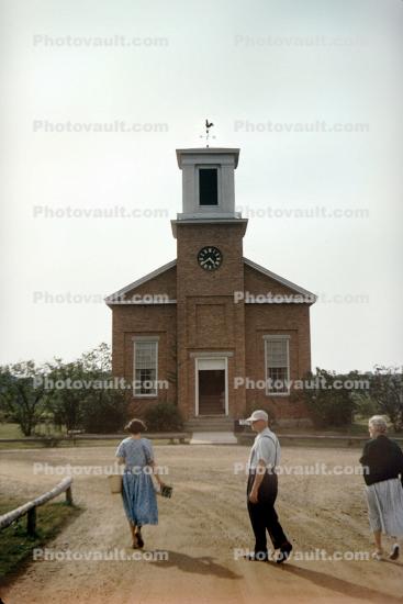 Lady of Mount Carmel Church, Charlotte Grange, clock tower, Shelburne, July 1957, 1950s