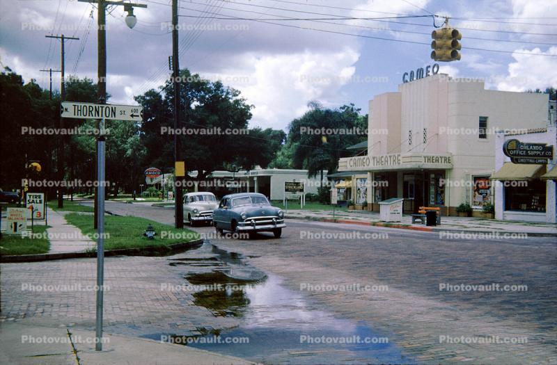 Cameo Theatre, Cars, art deco, water puddle, Orlando, 1950s