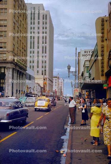 downtown Miami, Cars, Taxi cab, automobile, vehicles, Buildings, May 1952, 1950s
