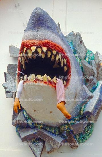 Shark Bite, Jaws Statue. Munched Human, macabre, teeth, 1995