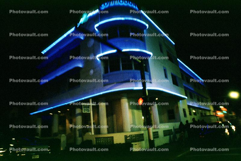 Neon Lights, night, nighttime, Art-deco building, 1995