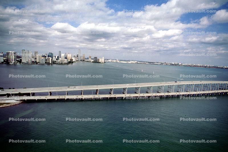 Rickenbacker Causeway, Miami Skyline, cumulus clouds, 21 January 1995