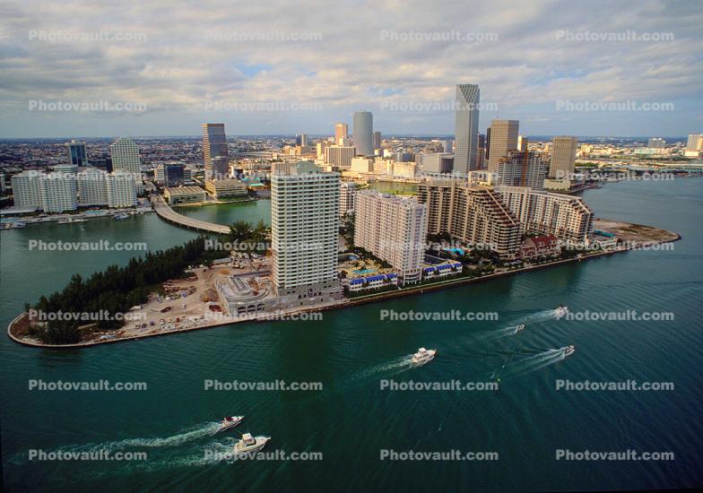 Port of Miami, Miami Harbor, Hotel buildings, shoreline, skyscrapers, 21 January 1995