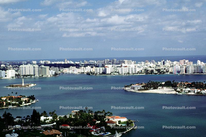 Islands at Port of Miami, Miami Harbor, Hotel buildings, shoreline, 21 January 1995