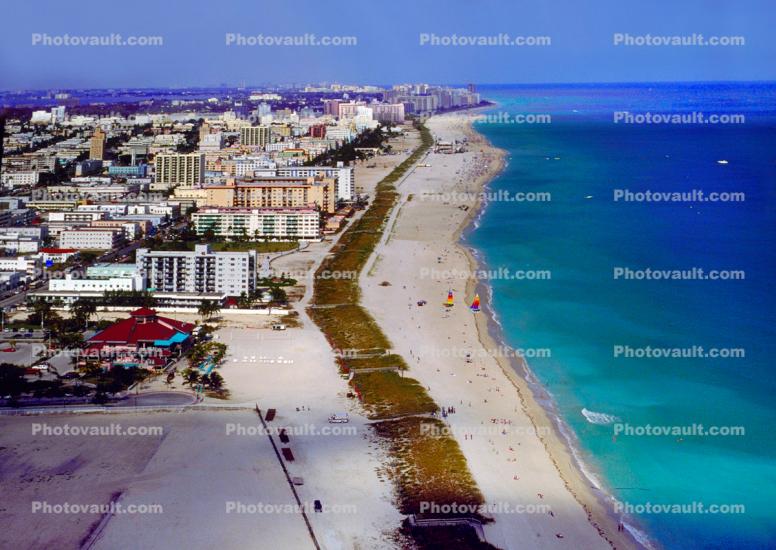 Hotels in Miami Beach, Atlantic Ocean, buildings, sand, 21 January 1995