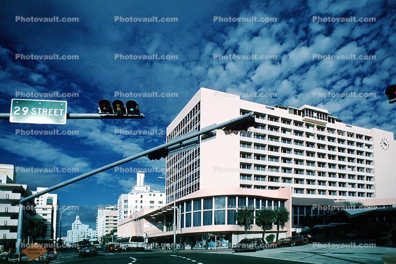 Hotel, Building, highrise, alto cumulus clouds, Traffic Signal Light, 21 January 1995