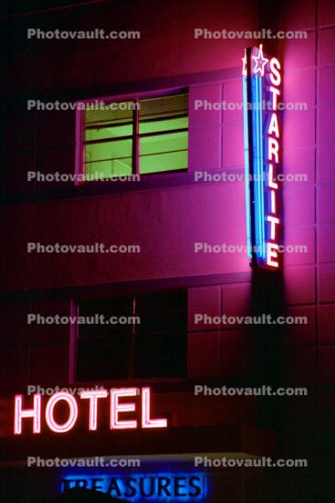 Hotel, building, art-deco, neon sign